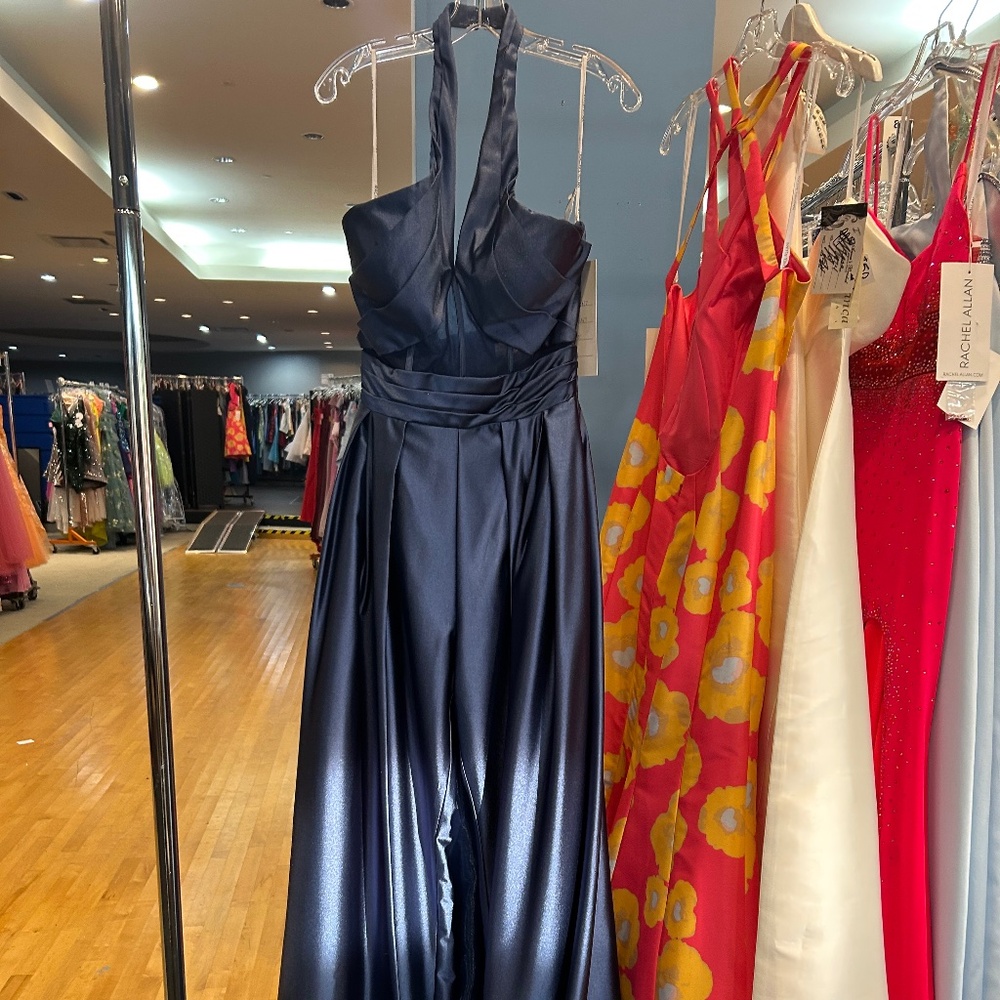 Rachel Allen 6482 Navy Long Halter Dress